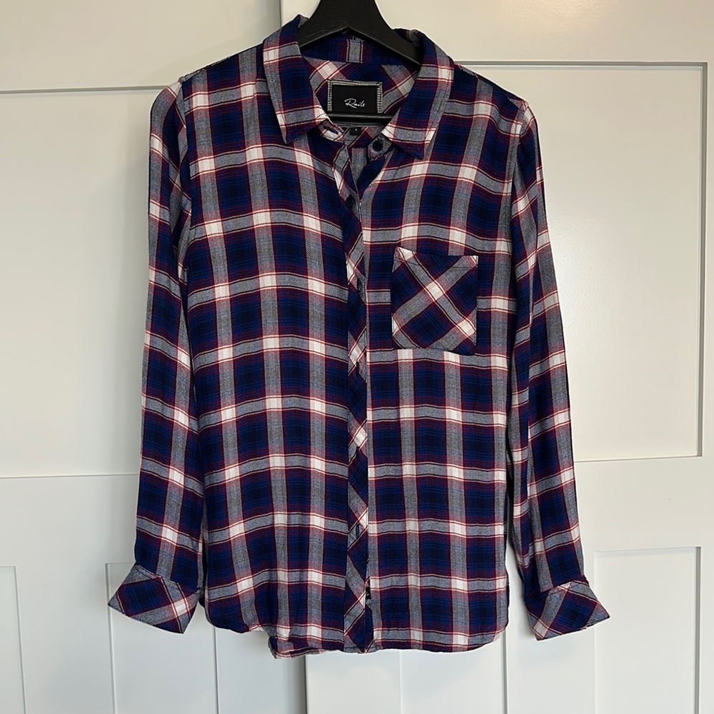 Rails Navy, White & Red Plaid Button-Up Shirt